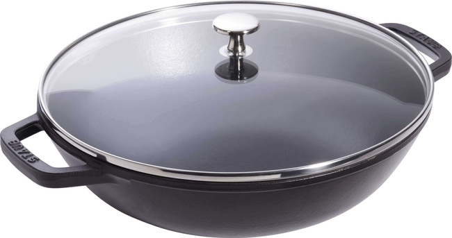 Wok żeliwny z pokrywką 30 cm, czarny - Staub