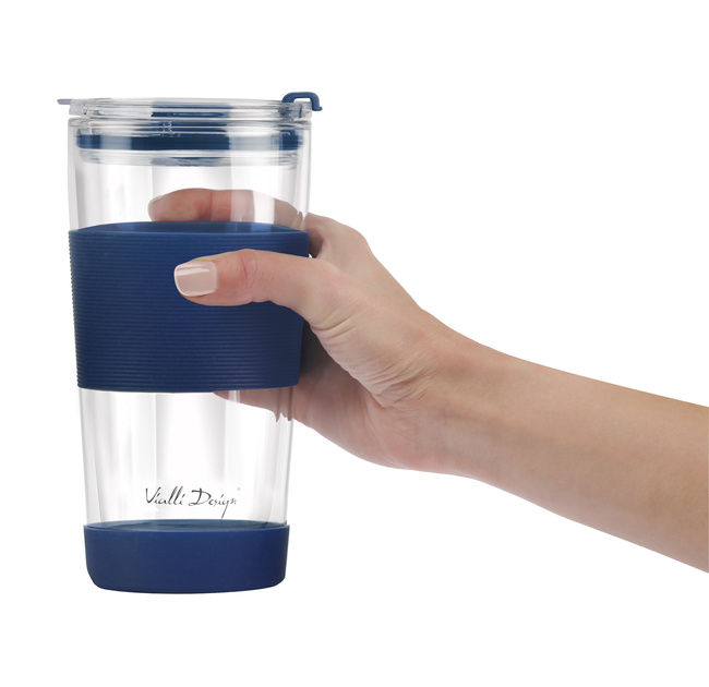 Kubek Termiczny Szklany Ze Słomką 600 Ml Granatowy Fuori 30381 - Vialli Design