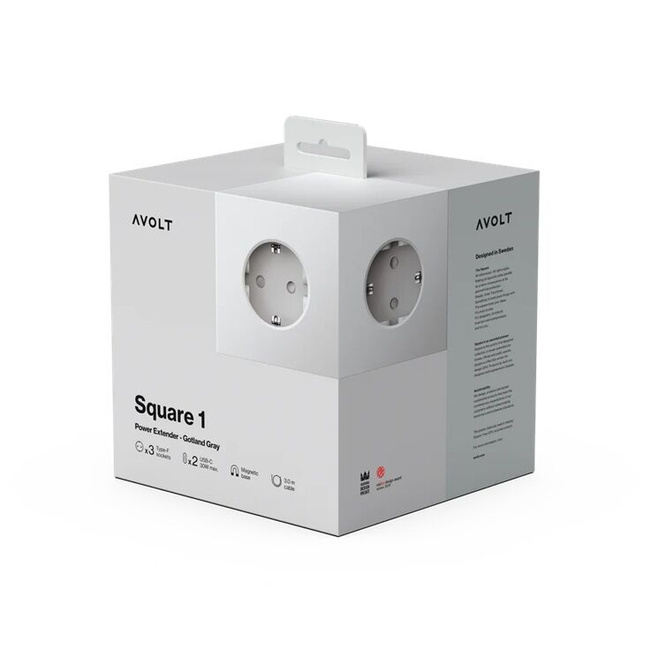 Listwa zasilająca Square 1 z podwójnym Usb-c 30 W i podstawą magnetyczną 3 M - szara - Avolt