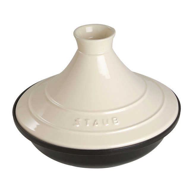 Naczynie do tajine Staub 28 cm, żeliwna podstawa i ceramiczna pokrywa, beżowo-czarne