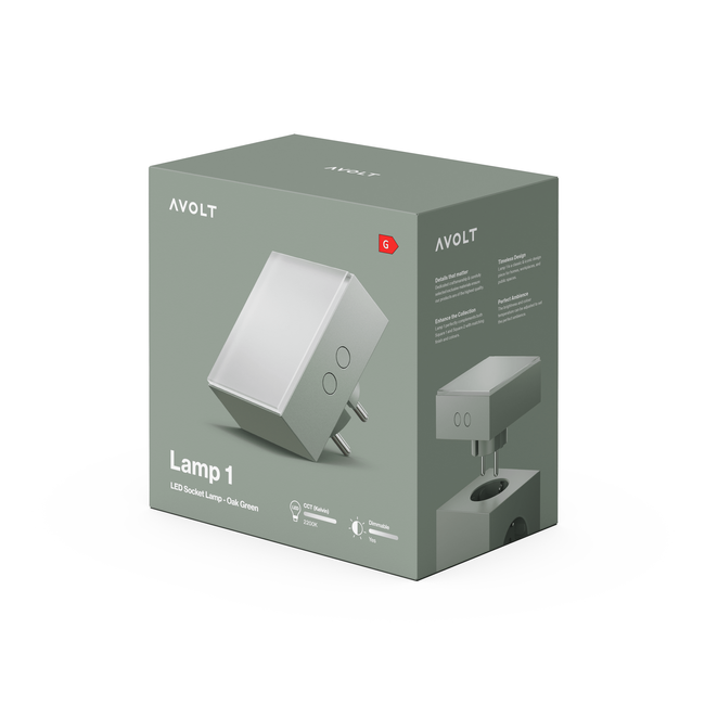 Lampka LED do gniazdka Avolt Lamp 1, zielona Oak Green, ze ściemniaczem