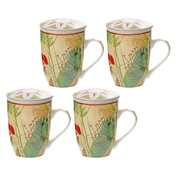 Kubki z zaparzaczem Rose&Tulipani Mirabilia, czerwone, porcelana, 300 ml, zestaw 4 szt.