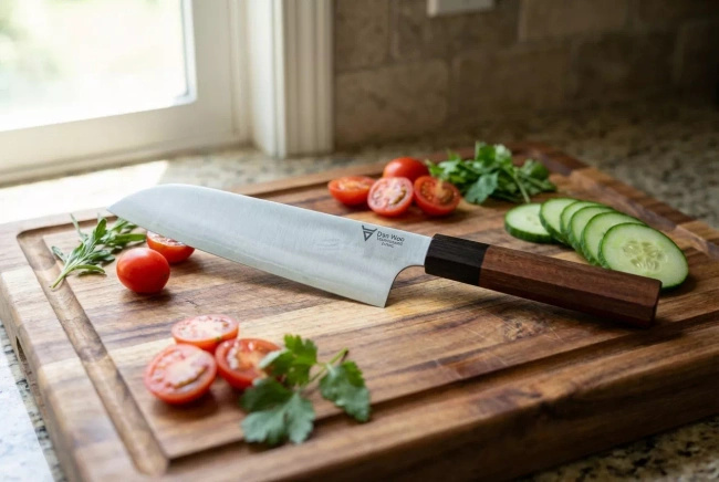 Dan Woo Tamahagane Santoku 19,5 cm - Nóż Szefa Kuchni 67 HRC