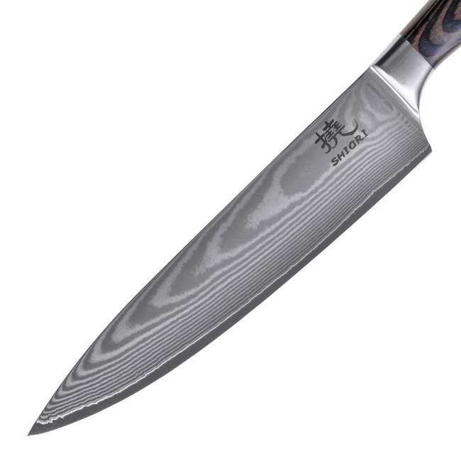 Shiori - 3-Set Chairo Shōto + Santoku + Sifu - zestaw trzech noży ze stali Damasceńskiej