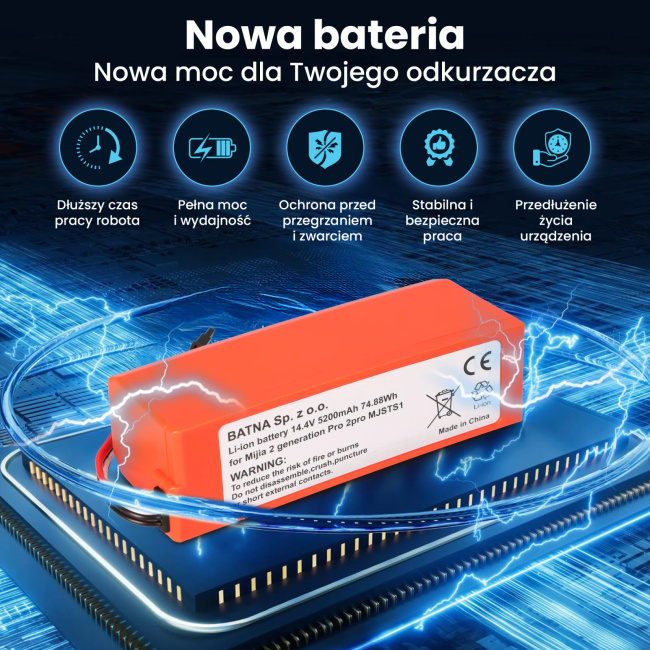 Extralink | Bateria, akumulator do odkurzacza | zamiennik dla Xiaomi Mop p/Mop Pro2 Pro 2pro Mmjsts1 14.4V 5200mAh