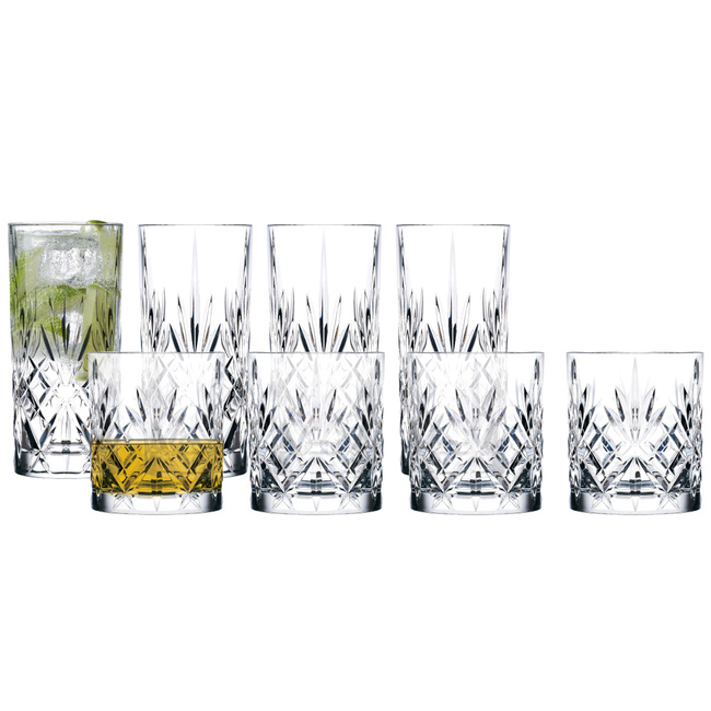 Zestaw szklanek ze szkła kryształowego do whisky oraz wysokich Melodia 8 szt 36058