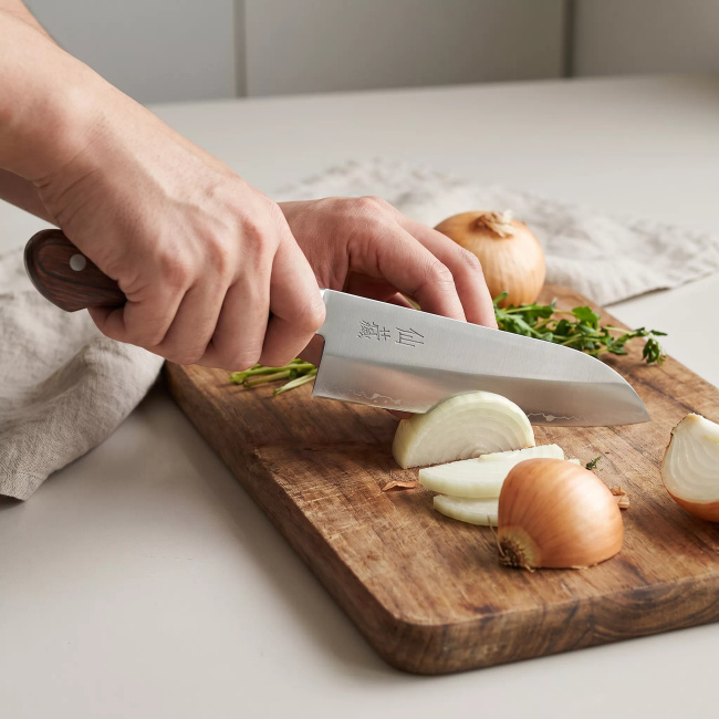 Suncraft Clad Nóż Santoku 16.7 cm ze Stali San Mai / AUS10, Rękojeść Pakka Wood
