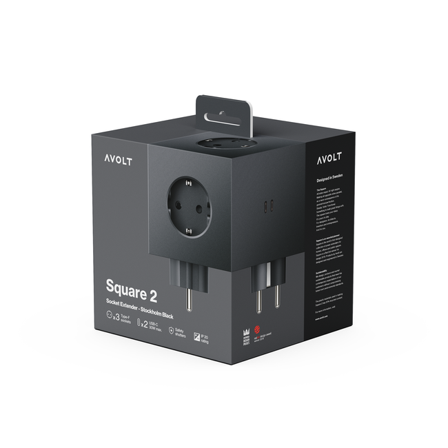 Rozszerzacz gniazd Square 2 z podwójnym Usb-c o mocy 30 W - czarny - Avolt