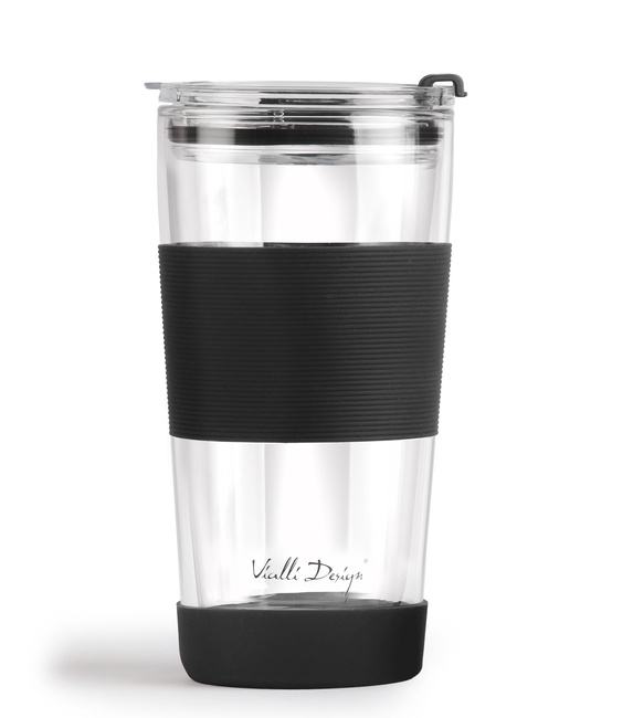 Kubek Termiczny Szklany Ze Słomką 600 Ml Czarny Fuori 30374 - Vialli Design