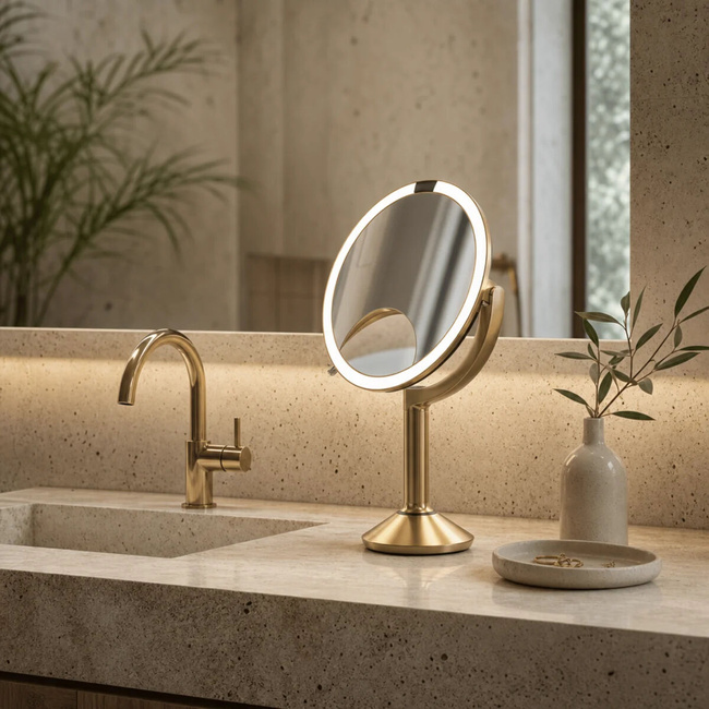 Lusterko kosmetyczne Simplehuman Sensor Mirror Trio ST3077, mosiądz i stal