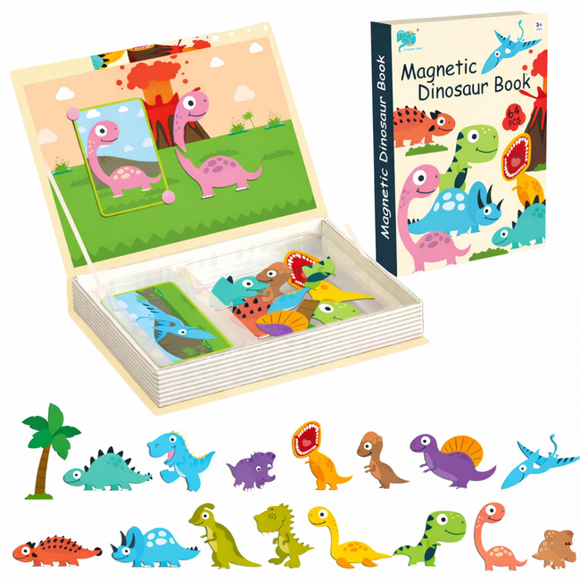 EXTRALINK Kids Układanka Magnetyczna 64 el Dinozaury Książka Puzzle dla Dzieci