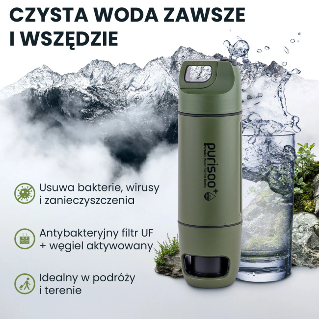 Extralink Purisoo+ zielona butelka 400ml z systemem filtrującym UF Acf pompką