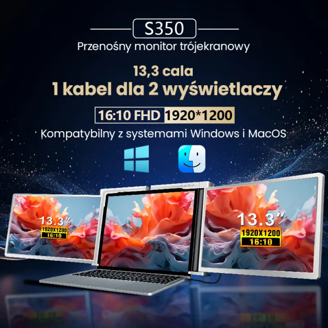 Extralink Smart Life S350 13.3" | Przenośne Monitory Do Laptopa | 2 Monitory, Ips, 1920x1200