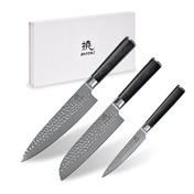 Shiori - 3-Set Kuri Murō + Santoku + Sifu - zestaw trzech noży ze stali Damasceńskiej