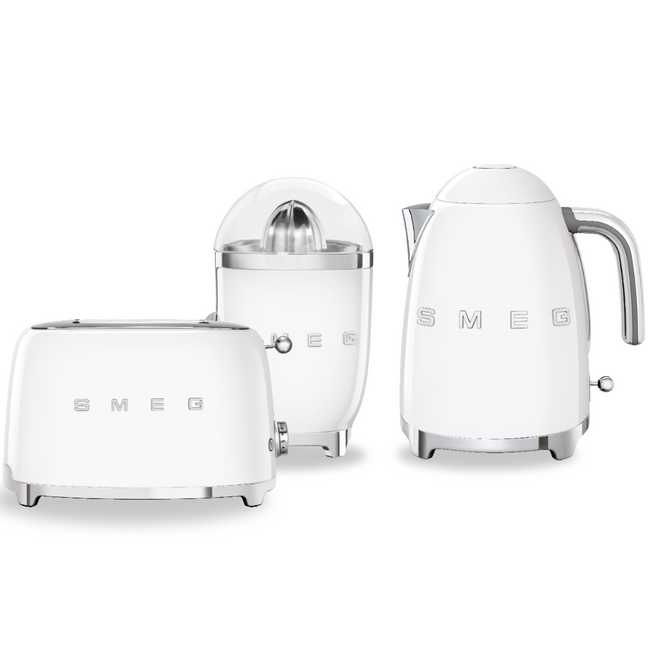 Zestaw Smeg Czajnik + Toster na 2 kromki + Wyciskarka do cytrusów biały