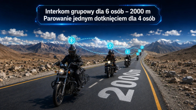 Extralink | Interkom Motocyklowy | Dla 6 Osób, Bluetooth 5.1, Polski Lektor, Redukcja Szumów