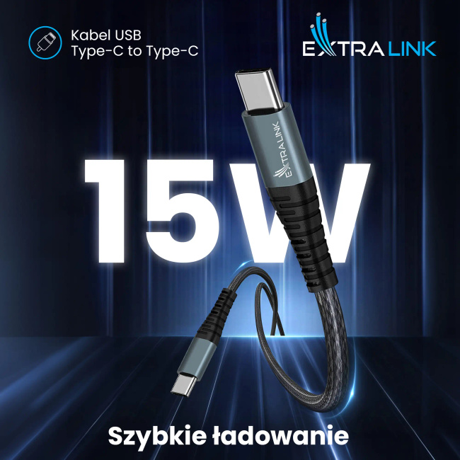 Extralink Smart Life USB Type-C to Type-C Czarny | Kabel USB-C - USB-C | 120cm