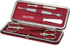 Zestaw do manicure 5 cz. stal niklowana czerwony, sztywne etui - Erbe Solingen