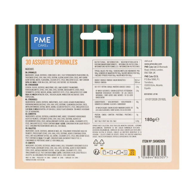 Zestaw metalicznych posypek PME 30 szt., 180 g