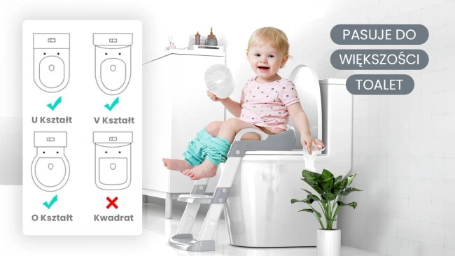 Extralink Kids | Nakładka na sedes ze stopniem | szara, do nauki WC, dla dzieci, drabinka do deski, na toaletę