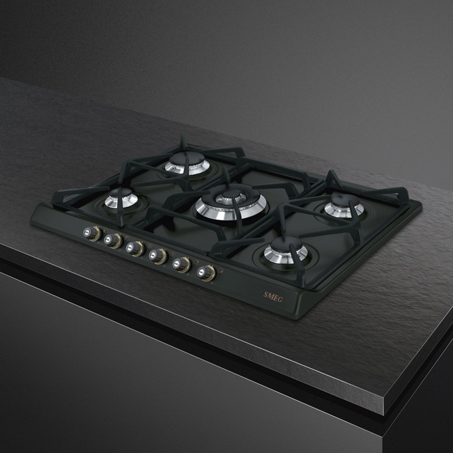 Smeg - Płyta Gazowa, 70 Cm, Cortina, Antracyt Cortina Sr775Ao Antracyt (Pokrętła Z Mosiądzu)