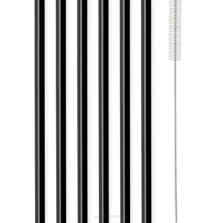Słomki Szklane Czarne 20cm Zestaw 6 Sztuk Ze Szczoteczką 26599 - Vialli Design