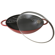 Wok żeliwny z pokrywką 37 cm, czerwony - Staub