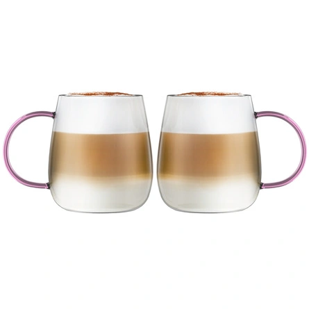 Komplet 2 szklanek Bolla 400 ml z różowym uchem Vialli Design
