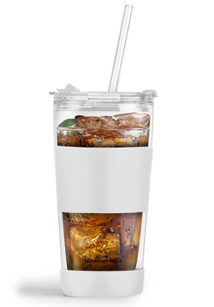 Kubek termiczny szklany ze słomką 600 ml biały Fuori - Vialli Design