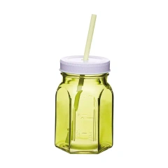 Słoik z nakrętką i słomką - Zielony - Kitchen Craft
