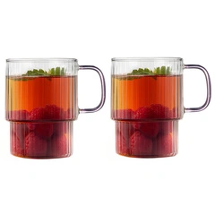 Szklanki ryflowane borokrzemowe z różowym uchem 350ml zestaw 2 szt Livio Vialli Design