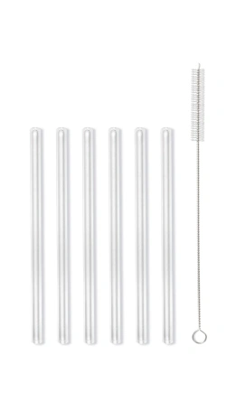 Słomki Szklane Transparent 15cm Zestaw 6 Sztuk Ze Szczoteczką 26582 - Vialli Design