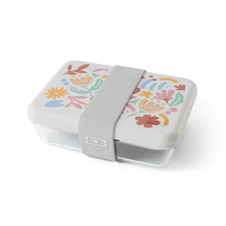 Lunchbox szklany Monbento x Pyrex Pure 600 ml, biały ze wzorem Paper Cut