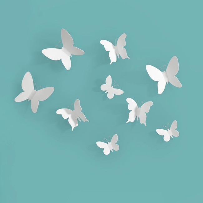 Dekor ścienny motyle x 9  biały - UMBRA